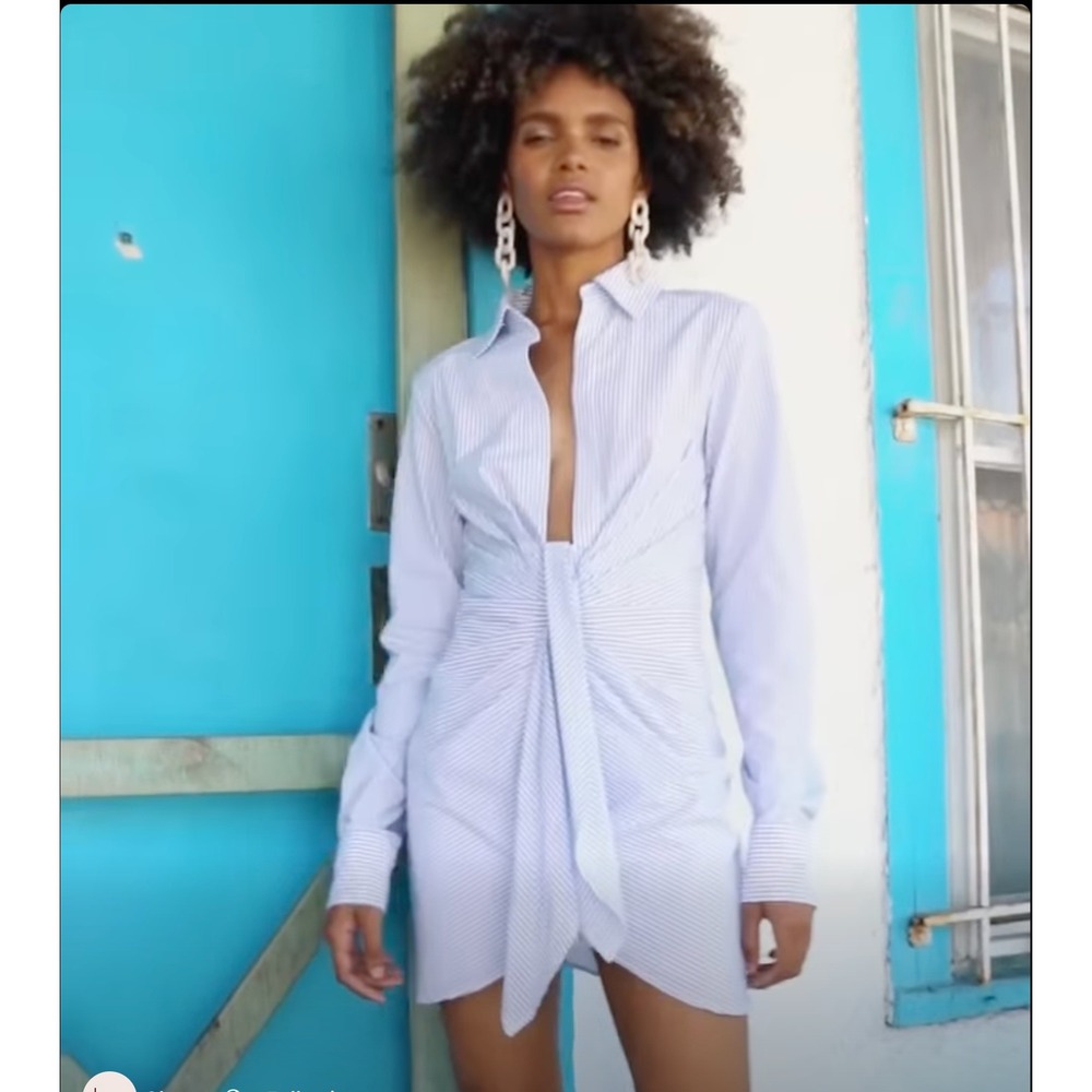 Choosy Blue White Striped Tie Front Knot Mini Shirt Dress 1906DR24 Size 6 NWT